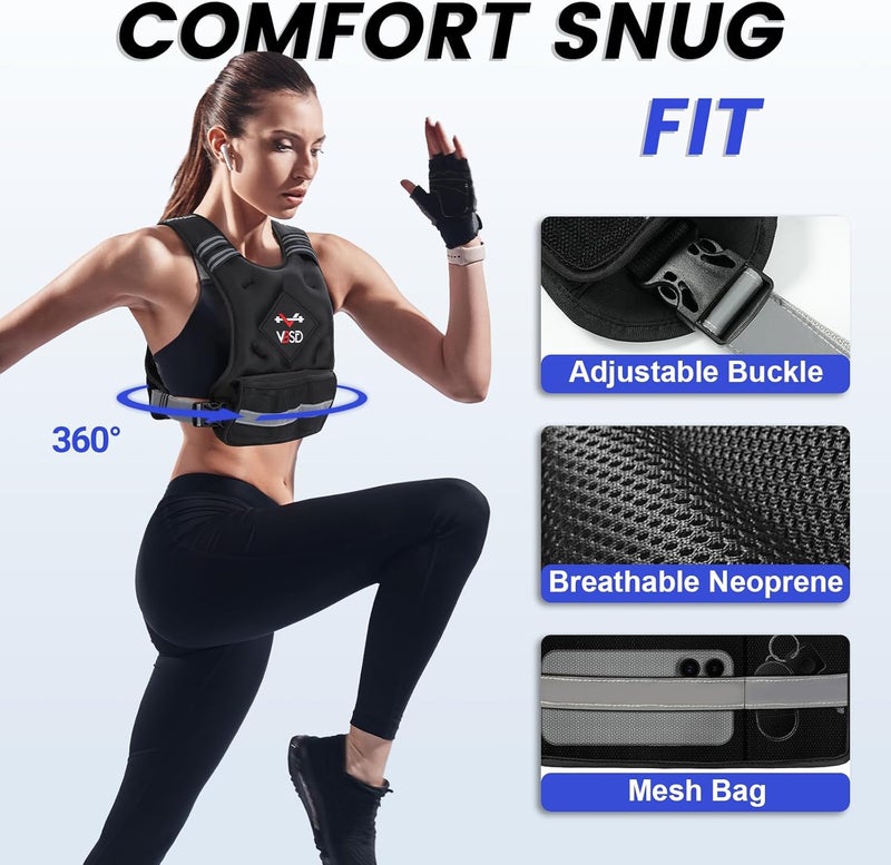 VBSD Adjustable Weighted Vest for Women Men 4-10lb/11-20lb/20-32lb Vest with 6 Ironsand Weights Body Weight Vest with Reflective Strip for Running Walking Strength Training Workouts - Image 2